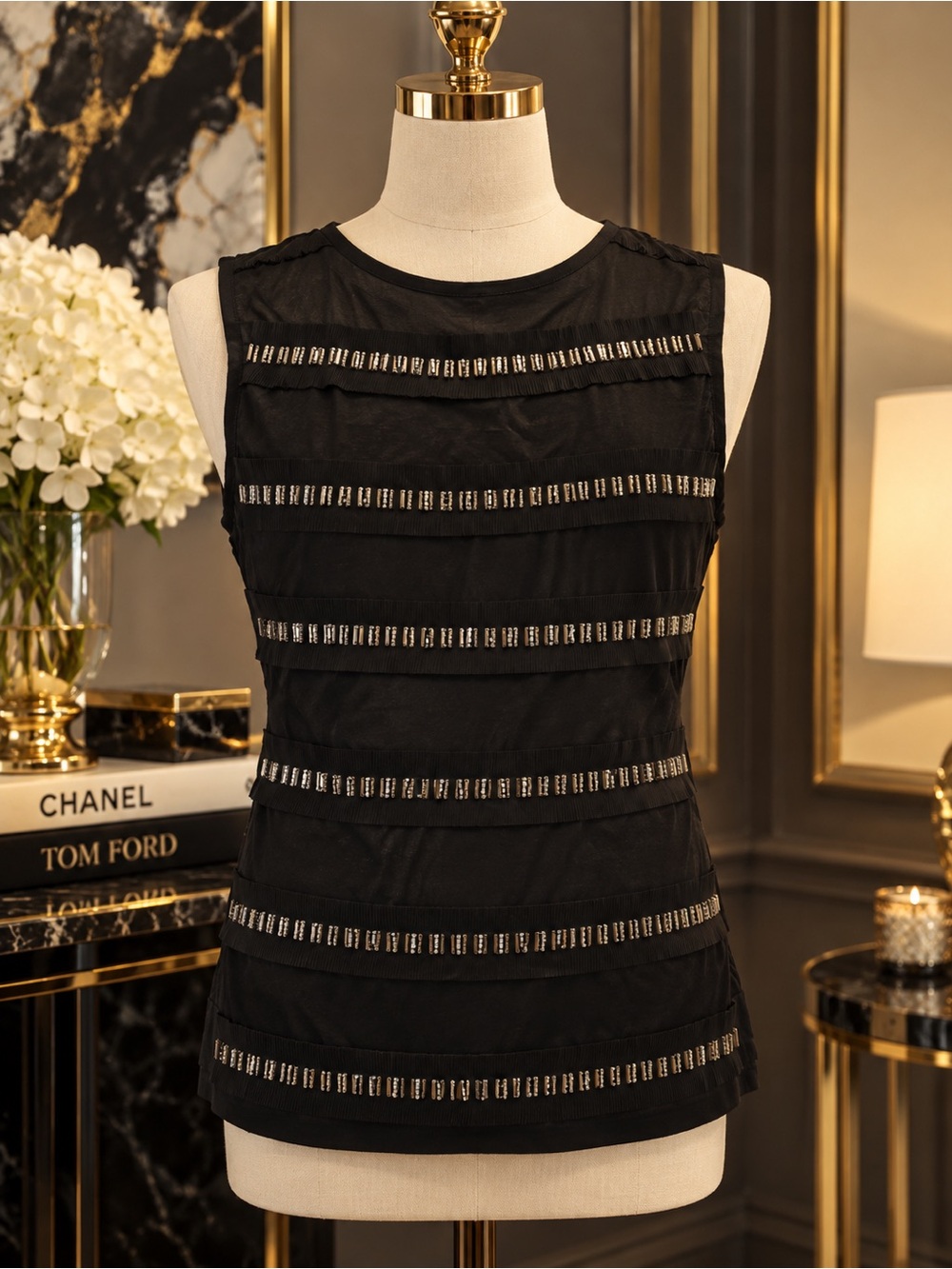Ann Taylor Black Beaded Sleeveless Tank